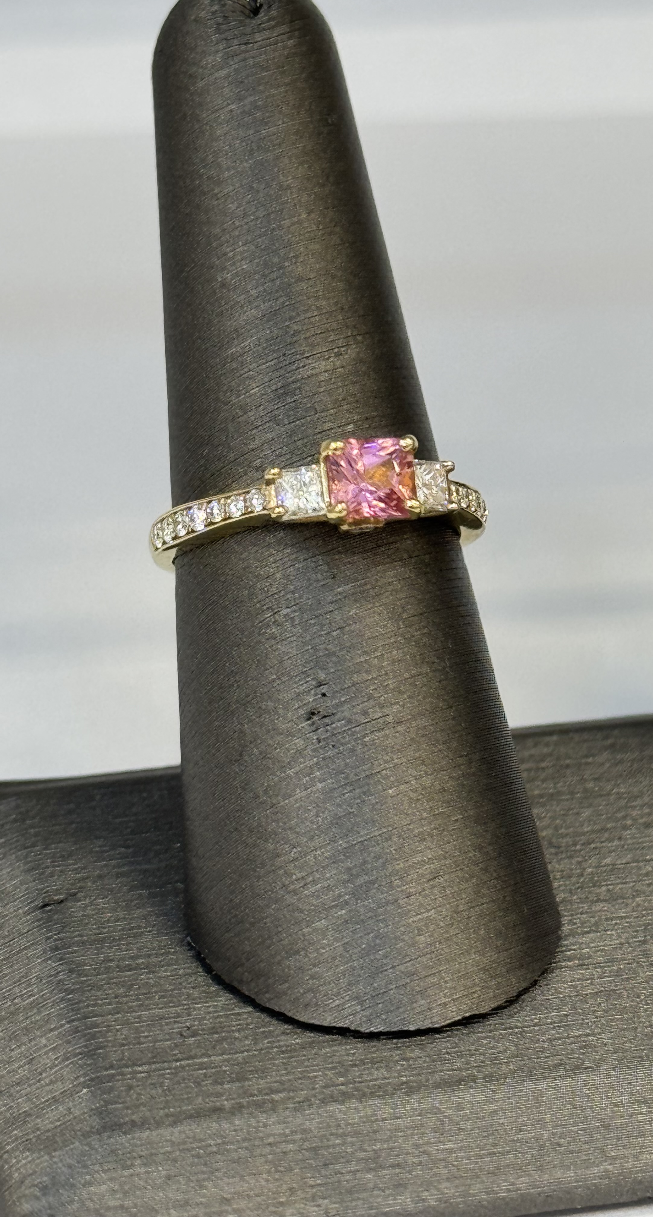 14K Gold Ring  14K Yellow Gold Pink Tourmaline & Natural Diamond Ring